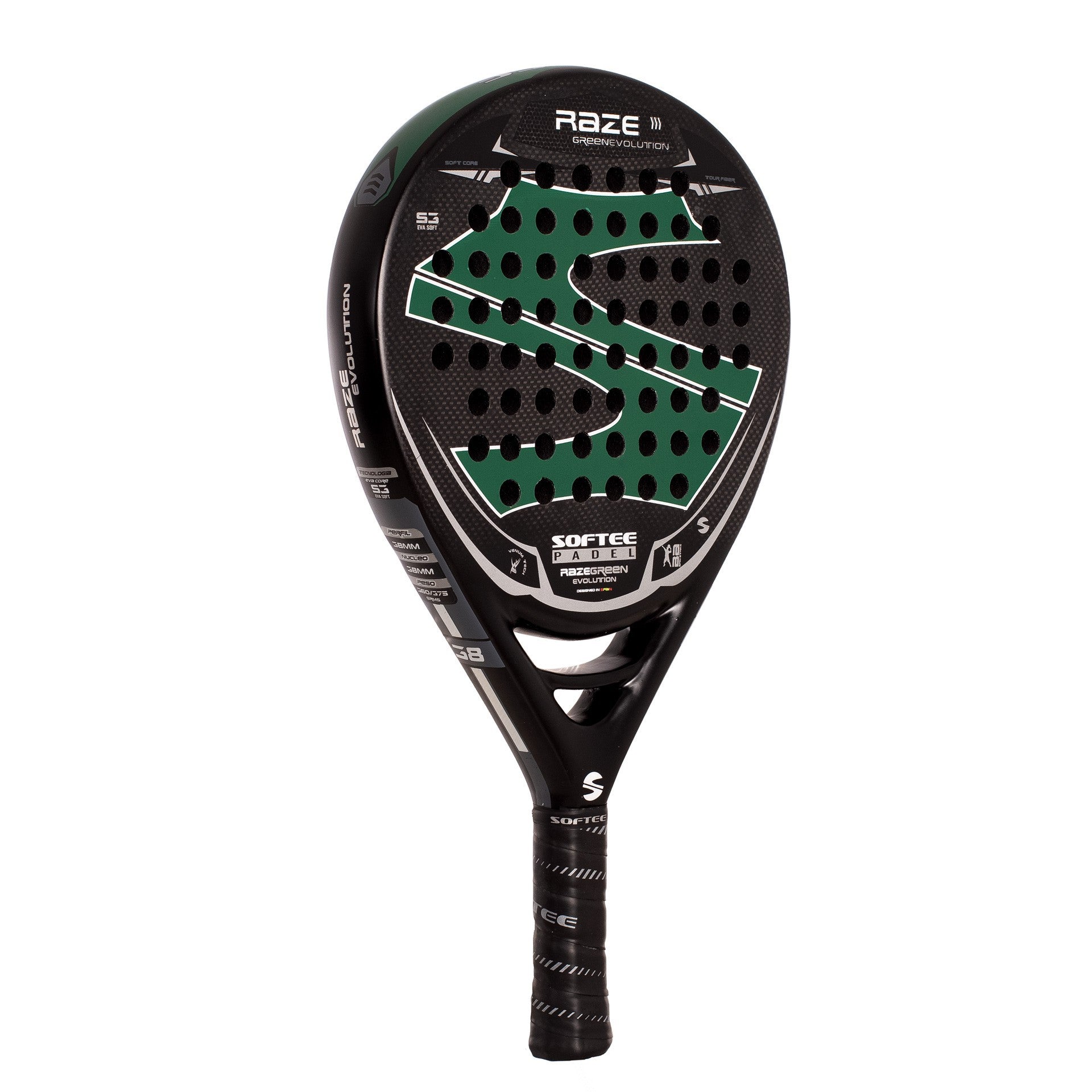PALA PÁDEL SOFTEE RAZE EVOLUTION GREEN CARBONO DEFECTO ESTÉTICO