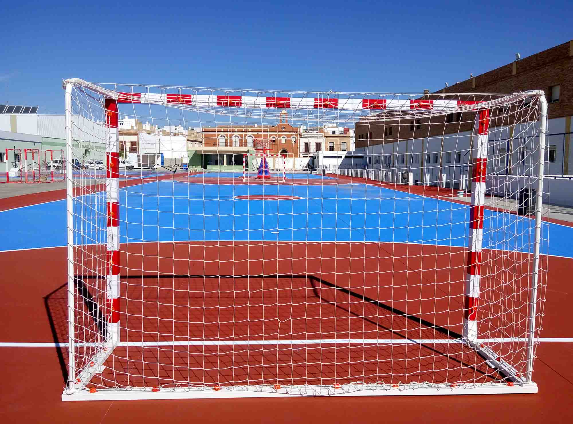 JGO PORTERÍAS F.SALA/BALONMANO METÁLICAS TRASLADABLES 80X80MM CON BASE 80X40MM