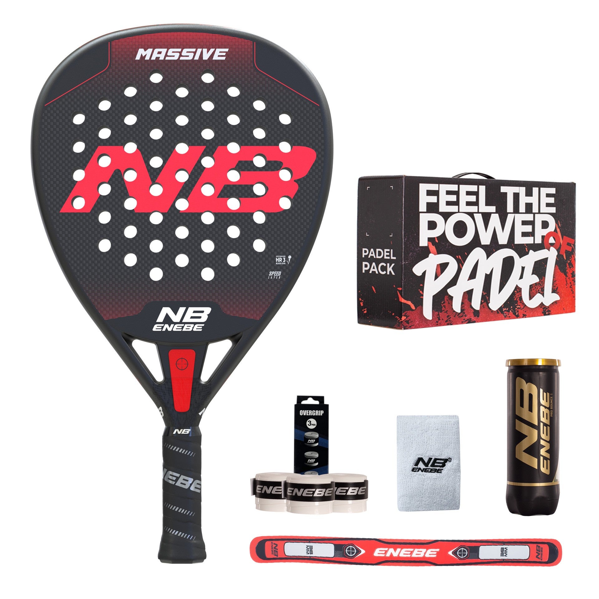 PACK PALA PÁDEL ENEBE MASSIVE ROJA NEW