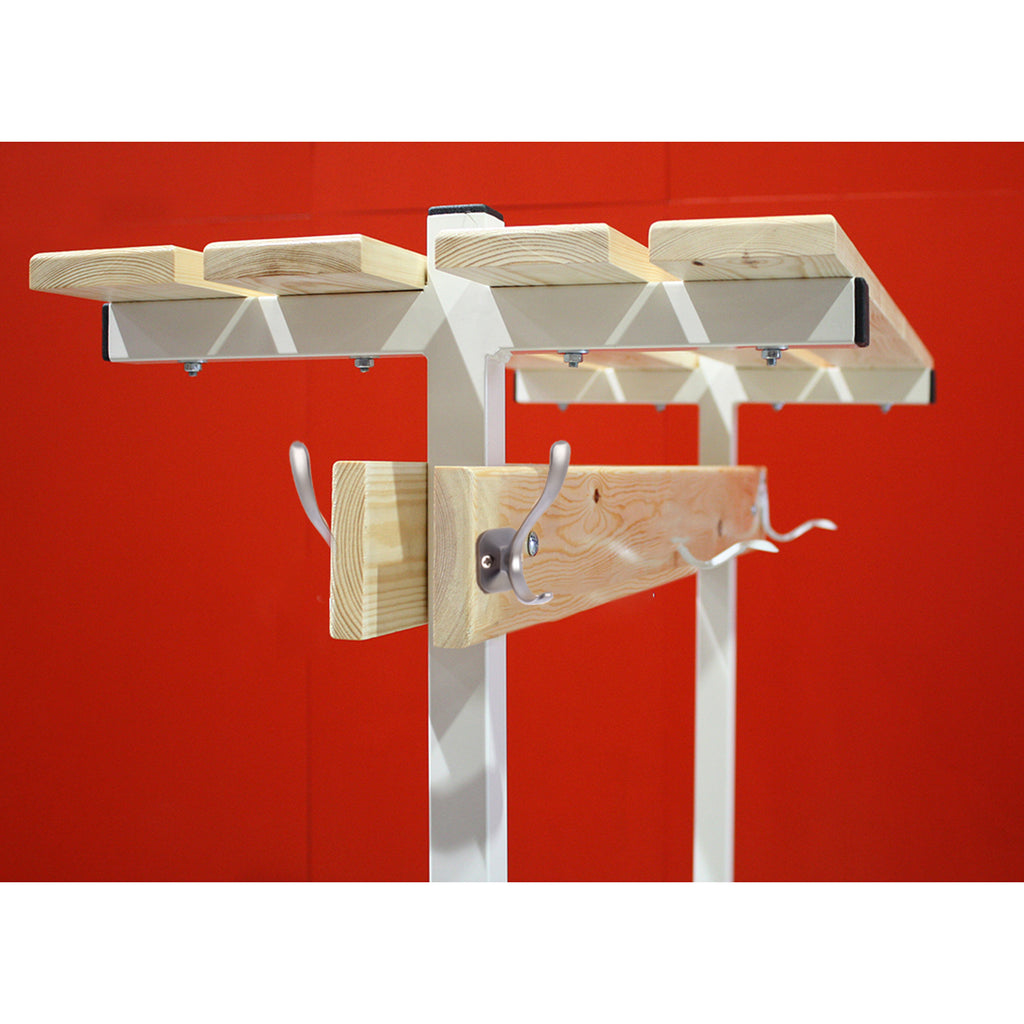 BANCO VESTUARIO DOBLE CON ZAPATILLERO, PERCHA Y ESTANTE SUPERIOR