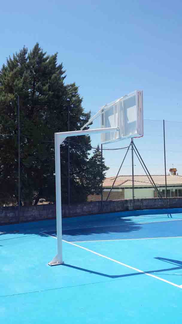 JUEGO DE 2 CANASTAS BALONCESTO MONOTUBO NEW TUBO 114 MM FIJAS  -SIN TABLERO, ARO- CON BASE DE ANCLAJE
