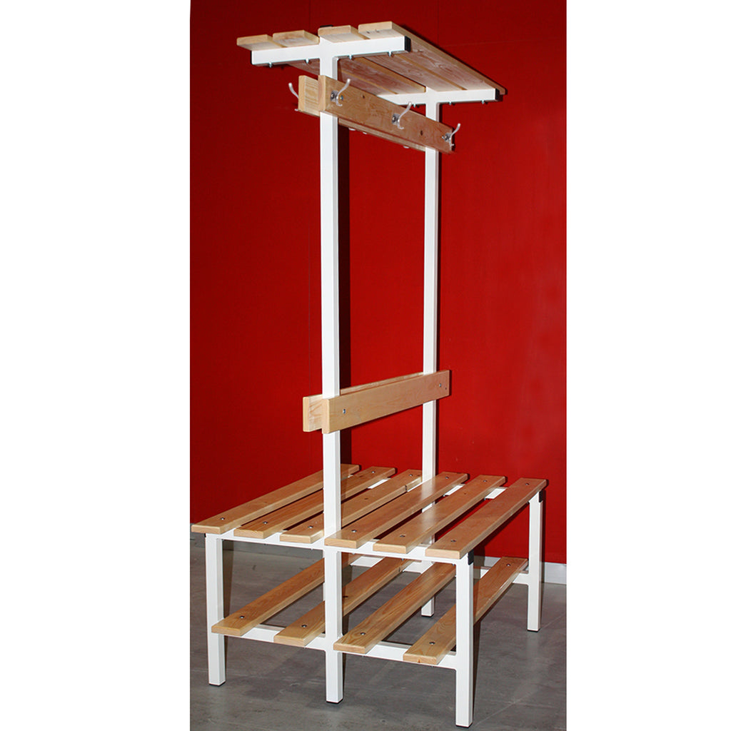 BANCO VESTUARIO DOBLE CON ZAPATILLERO, PERCHA Y ESTANTE SUPERIOR