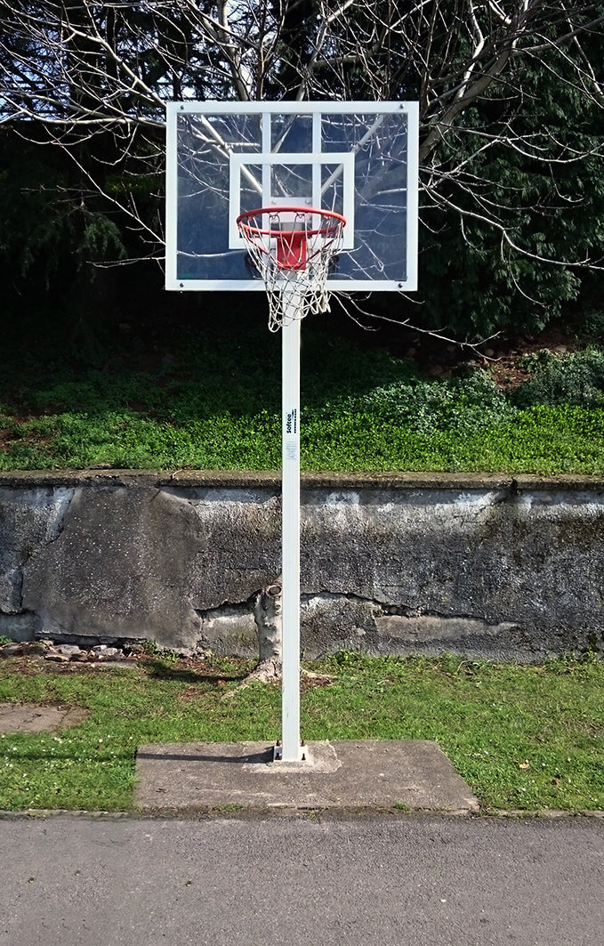 JUEGO DE 2 CANASTAS MINIBASKET DELUXE MONOTUBO TUBO 100 FIJAS CON BASE PARA ANCLAJE -SIN TABLERO NI ARO-