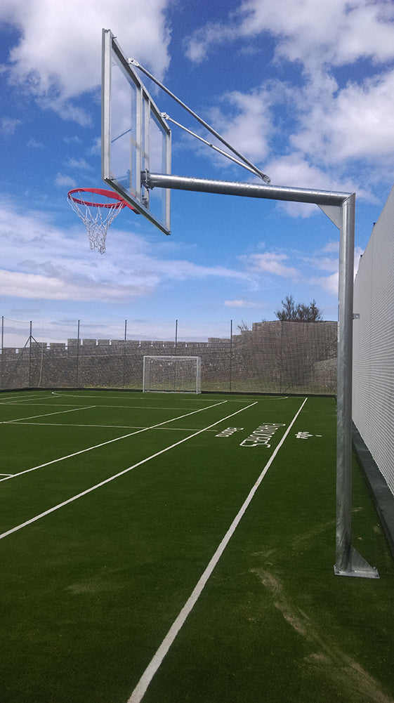 JGO CANASTAS GALVANIZADAS BALONCESTO MONOTUBO NEW TUBO 114 MM FIJAS CON BASE ANCLAJE-SIN TABLERO,ARO