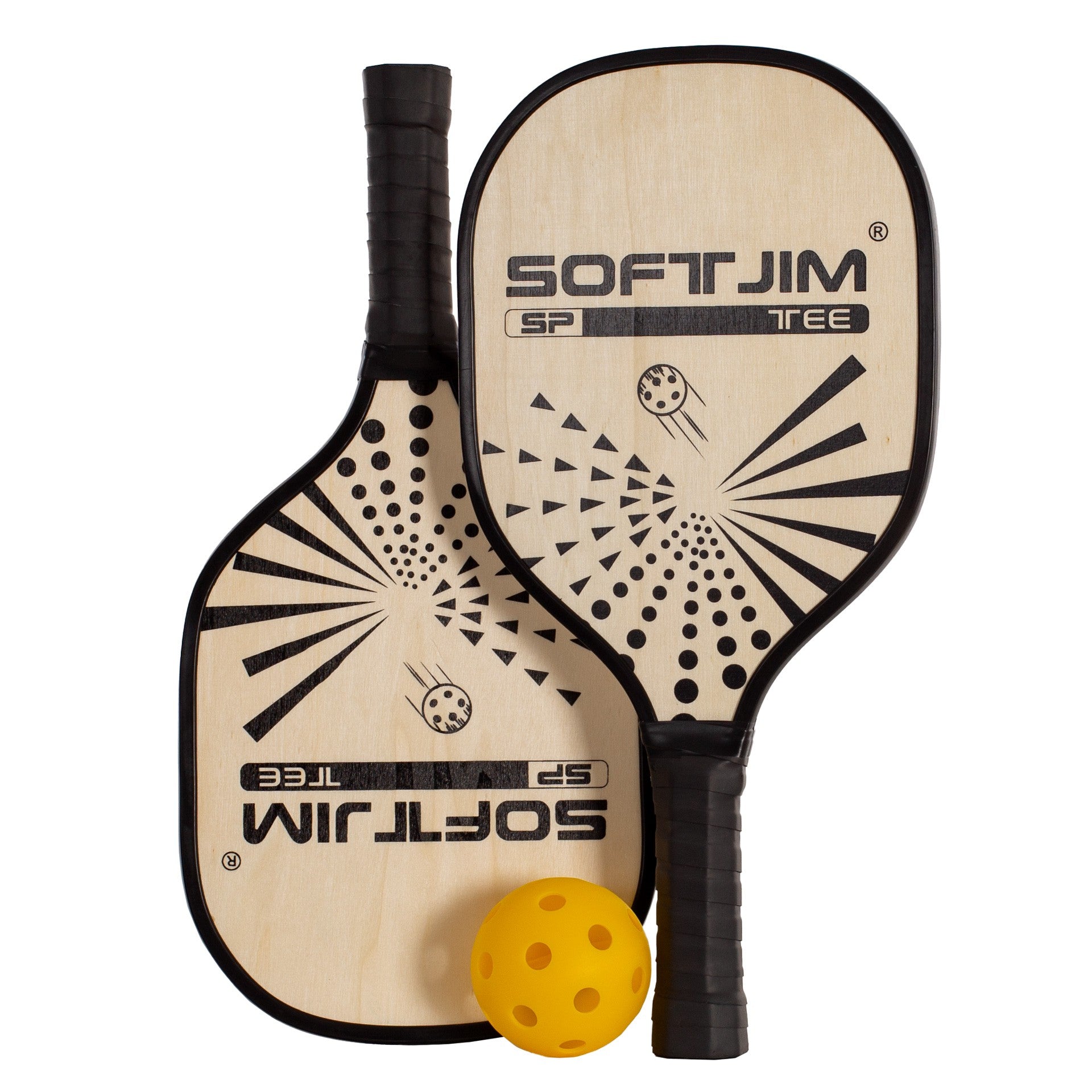 JUEGO DE 2 PALAS PICKLEBALL MADERA CON PELOTA Y FUNDA